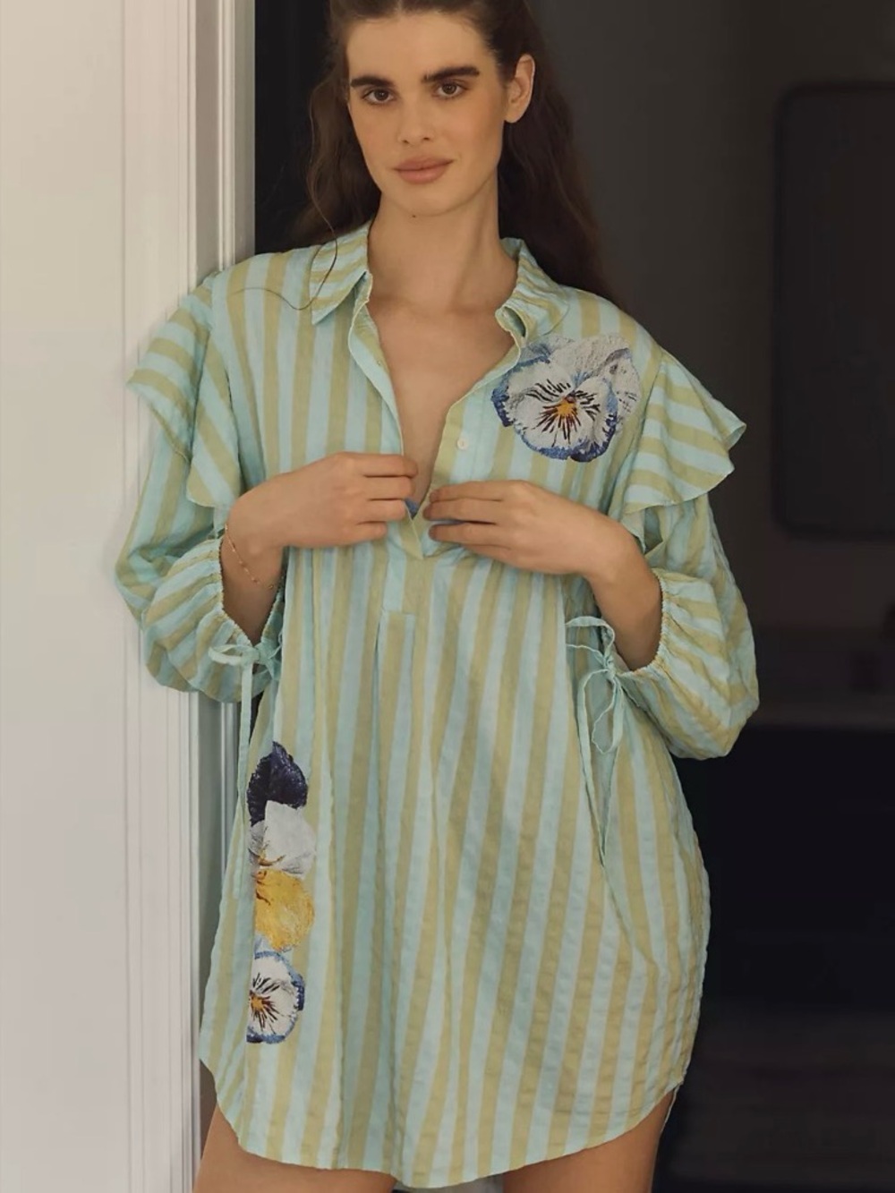 LyreBird x Nay Bellamy Anthropologie Long-Sleeve Popover Mini Dress Women's M